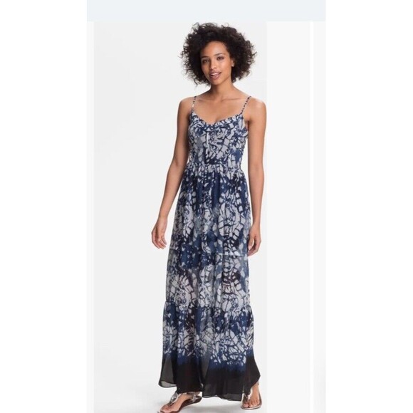 Betsey Johnson Maxi Abstract Boho Print Dress Dark Navy, Strappy sleeveless 12 - Picture 1 of 16